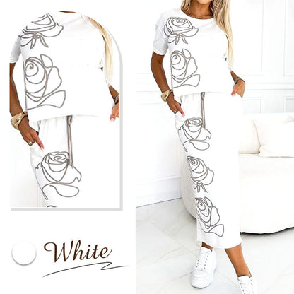 Lässiges T-Shirt mit Blumenmuster und Bustier-Rock für Frauen