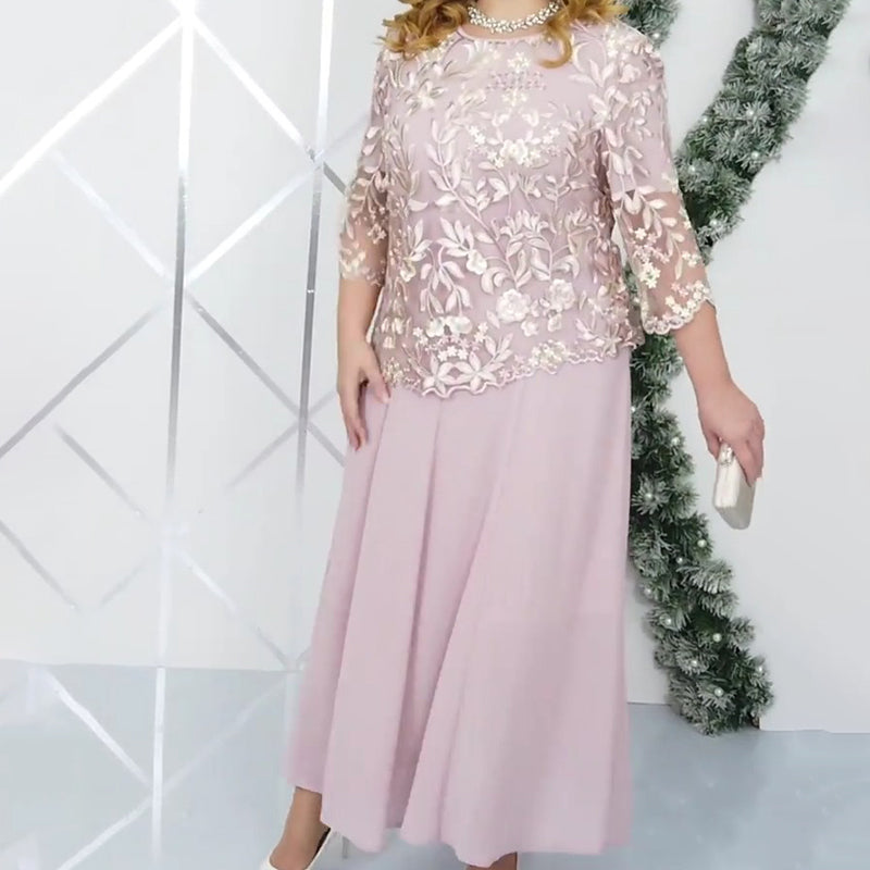Maximal 50 % Rabatt!🏆Kleid Set in großen Größen mit besticktem Überwurf