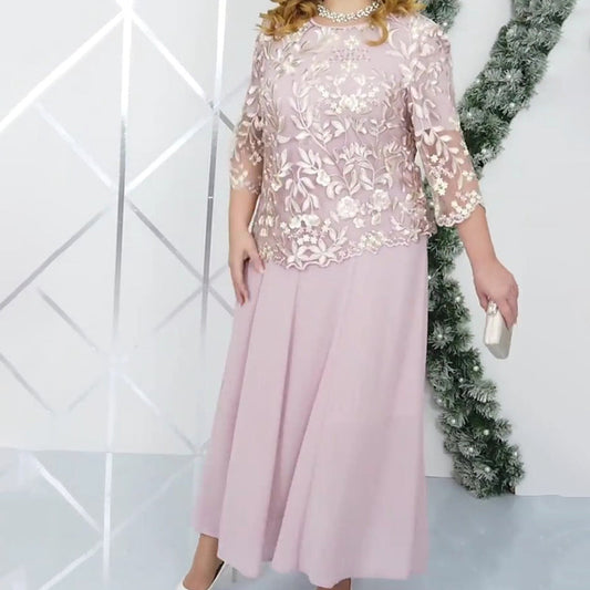 Maximal 50 % Rabatt!🏆Kleid Set in großen Größen mit besticktem Überwurf