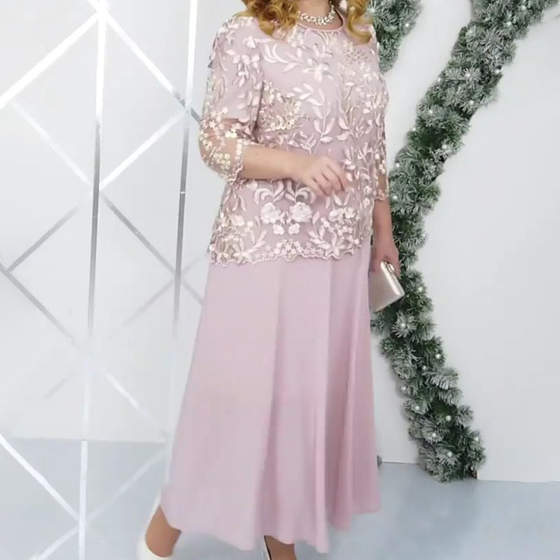 Maximal 50 % Rabatt!🏆Kleid Set in großen Größen mit besticktem Überwurf