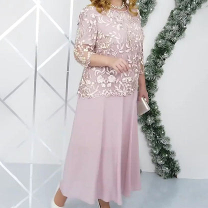 Maximal 50 % Rabatt!🏆Kleid Set in großen Größen mit besticktem Überwurf