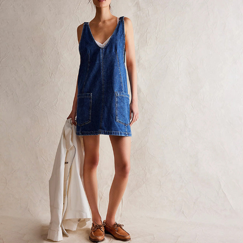 Modisches rückenfreies Denim-Kleid für Damen