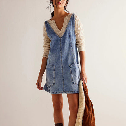 Modisches rückenfreies Denim-Kleid für Damen