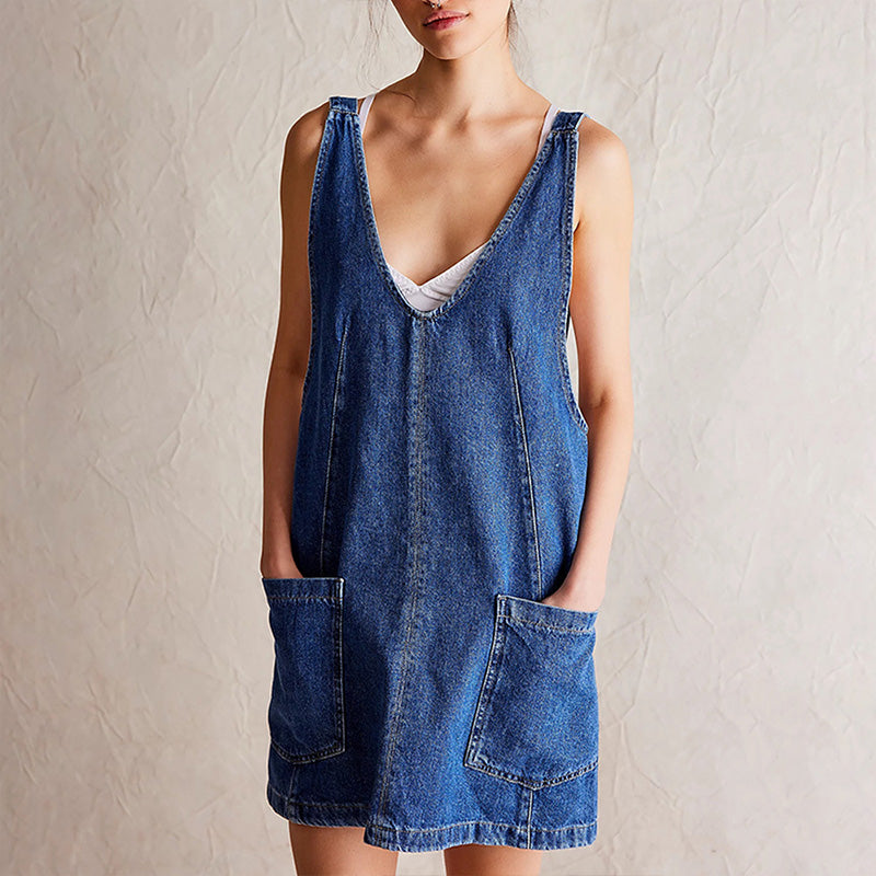 Modisches rückenfreies Denim-Kleid für Damen