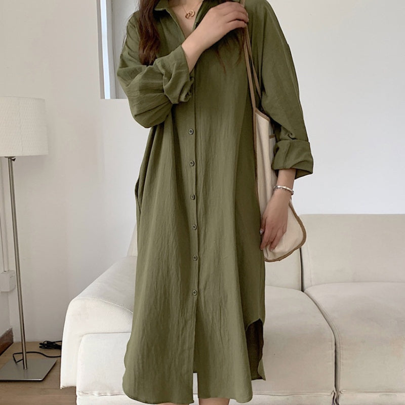 👗49% Rabatt💖 Einfarbiges, atmungsaktives Button-Down-Überkleid mit Revers