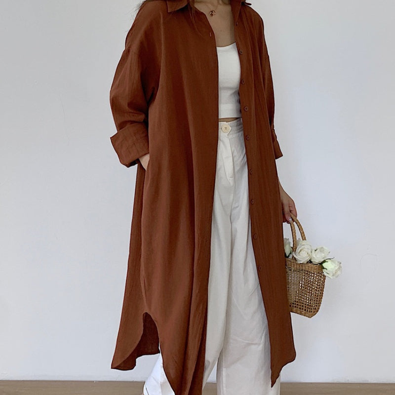 👗49% Rabatt💖 Einfarbiges, atmungsaktives Button-Down-Überkleid mit Revers