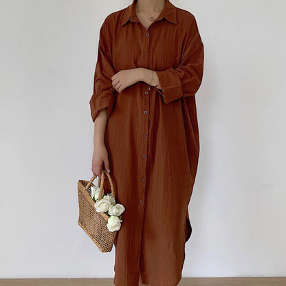 👗49% Rabatt💖 Einfarbiges, atmungsaktives Button-Down-Überkleid mit Revers