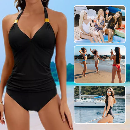 Damen-Sexy-Neckholder-Badeanzug mit Raffung