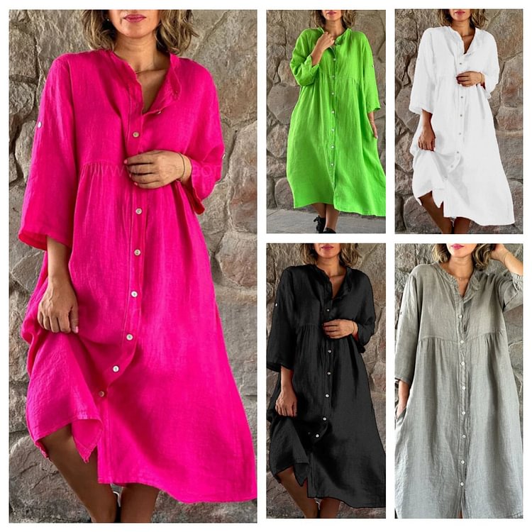 Lockeres Hemdkleid aus Baumwolle und Leinen