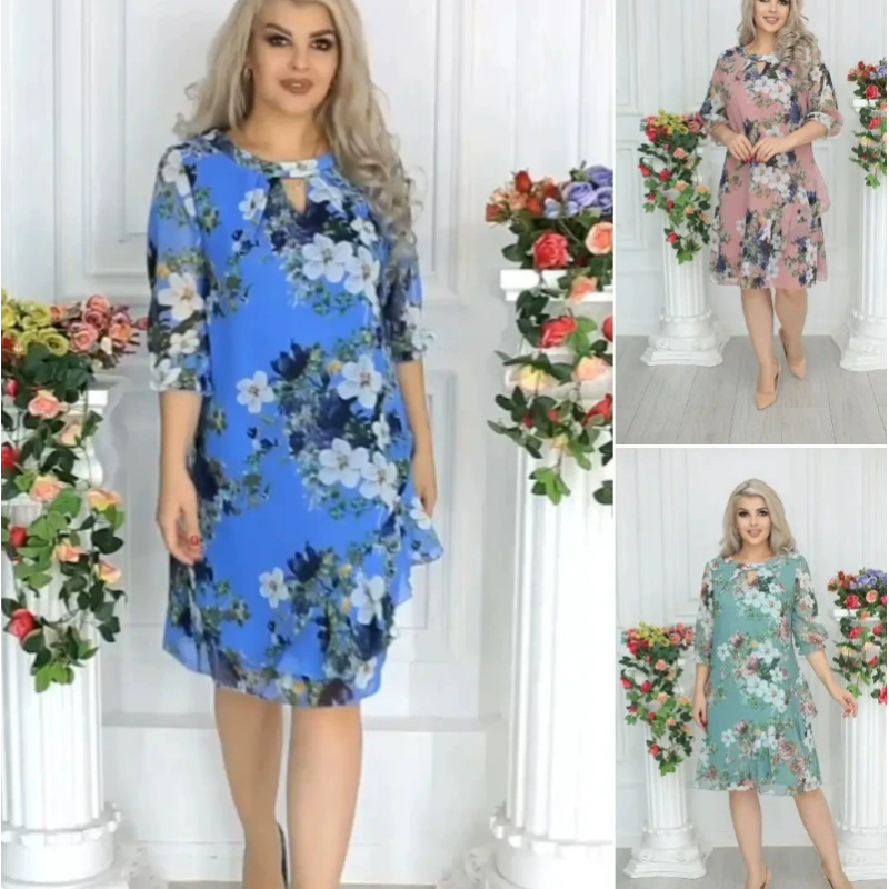 Knielanges Kleid mit Blumendruck für Damen