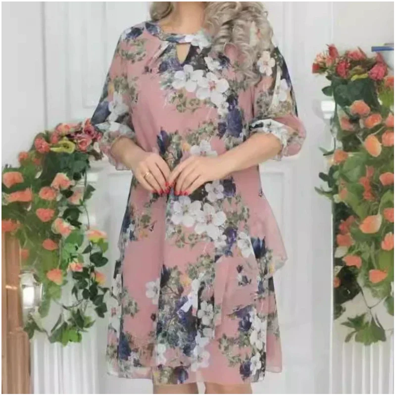 Knielanges Kleid mit Blumendruck für Damen