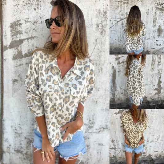 ✨Langarmhemd mit Vintage-Revers und Aufdruck