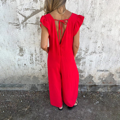🔥TOP-ANGEBOT 49% RABATT✨ Damen V-Ausschnitt Leopardenmuster & Unifarben Jumpsuit