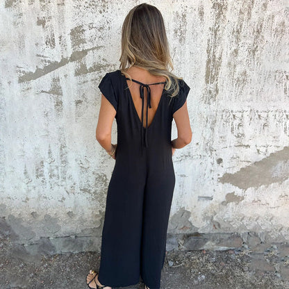 🔥TOP-ANGEBOT 49% RABATT✨ Damen V-Ausschnitt Leopardenmuster & Unifarben Jumpsuit