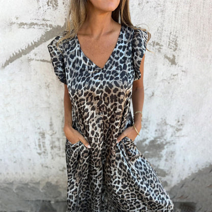 🔥TOP-ANGEBOT 49% RABATT✨ Damen V-Ausschnitt Leopardenmuster & Unifarben Jumpsuit