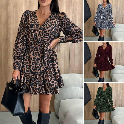 🐆✨Elegantes Mini-Wickelkleid mit Leopardenmuster für Damen
