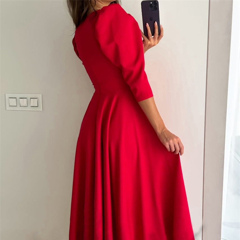 Plissiertes, taillenformendes Midikleid mit V-Ausschnitt für Damen