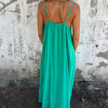 Elegantes Maxikleid mit V-Ausschnitt und Spaghettiträgern und Spitzenbesatz für Damen