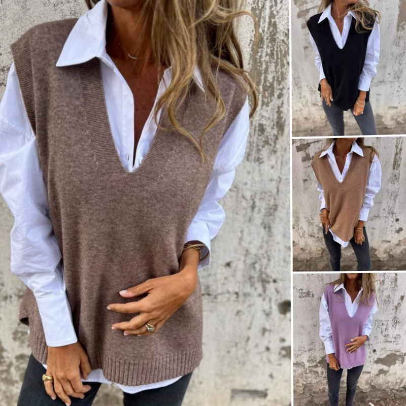 Damen sagen lässige V-Ausschnitt Strickpullover Weste