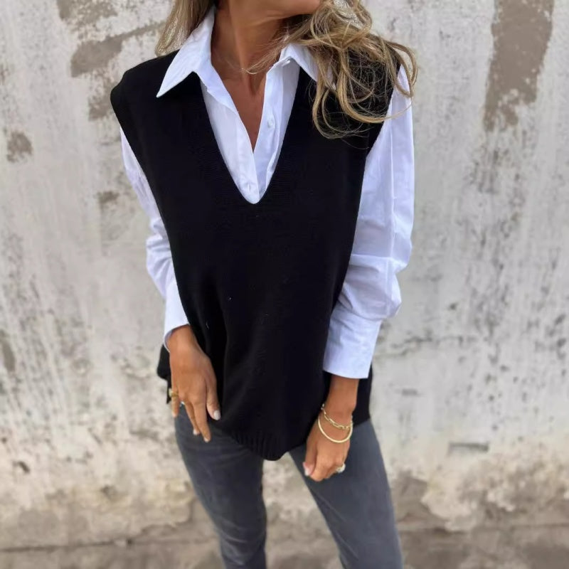 Damen sagen lässige V-Ausschnitt Strickpullover Weste