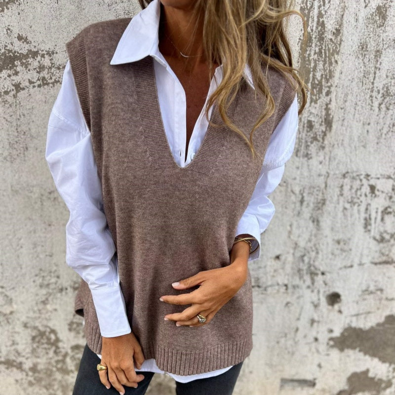 Damen sagen lässige V-Ausschnitt Strickpullover Weste