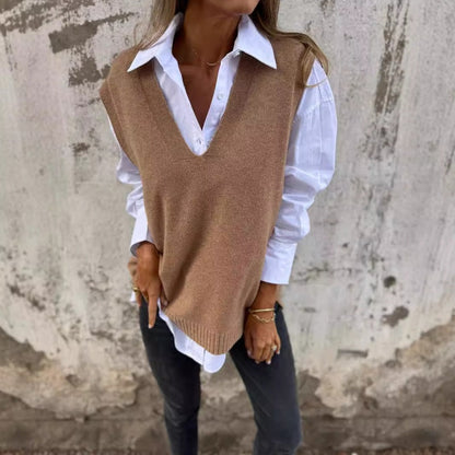 Damen sagen lässige V-Ausschnitt Strickpullover Weste