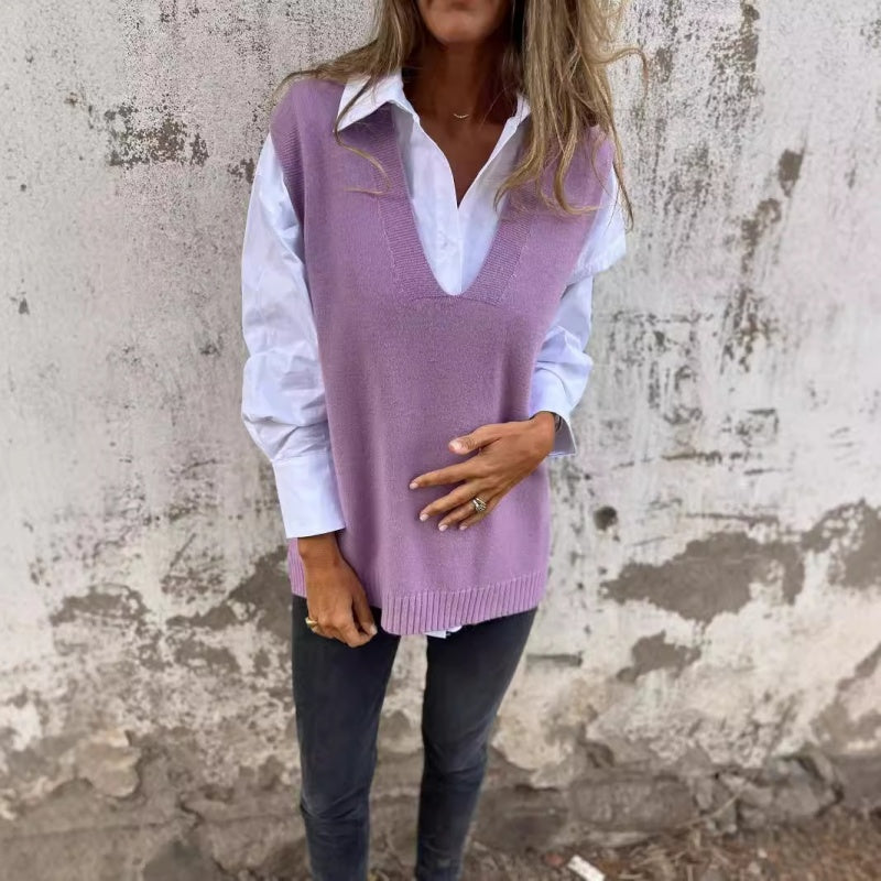 Damen sagen lässige V-Ausschnitt Strickpullover Weste