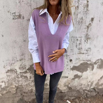 Damen sagen lässige V-Ausschnitt Strickpullover Weste