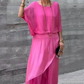 2-teiliges Set aus Chiffon mit lockerem Oberteil und weiten Schlitzhosen