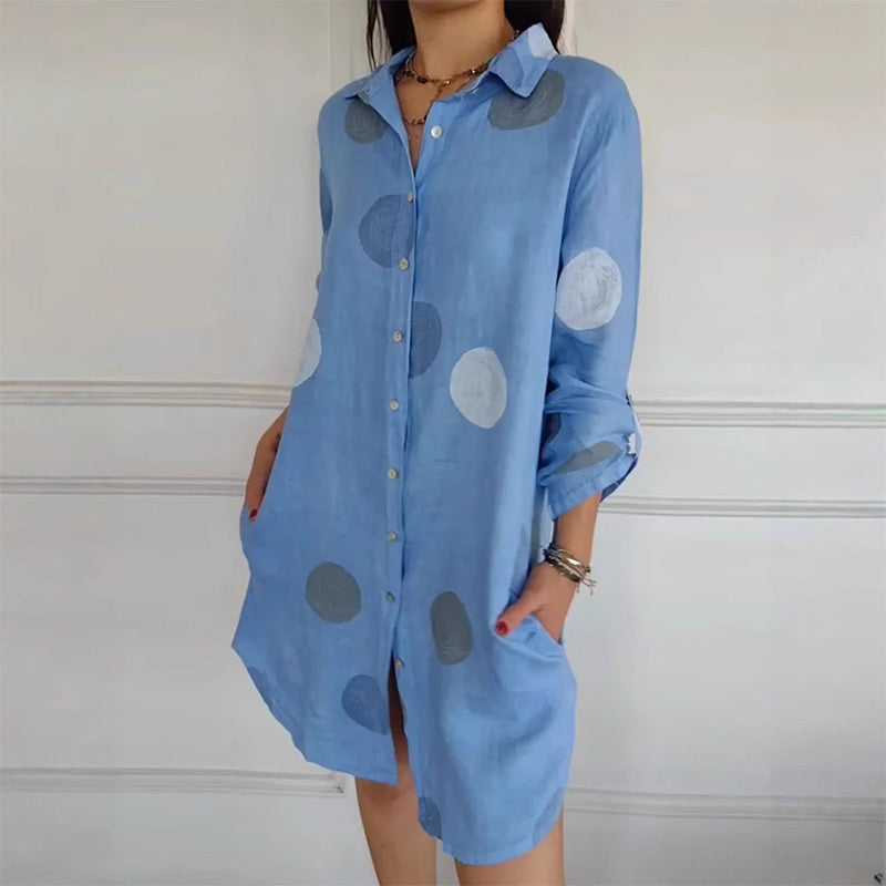 Lässiges bedrucktes Button-Down-Hemdkleid für Damen