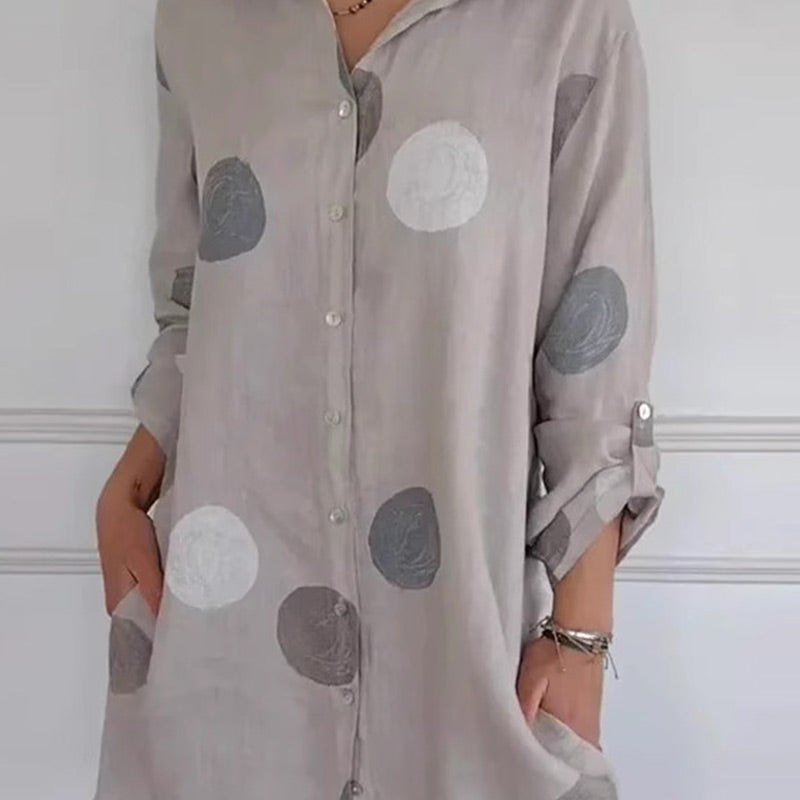 Lässiges bedrucktes Button-Down-Hemdkleid für Damen