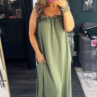 Lässiges ärmelloses Damen-Maxikleid mit Taschen