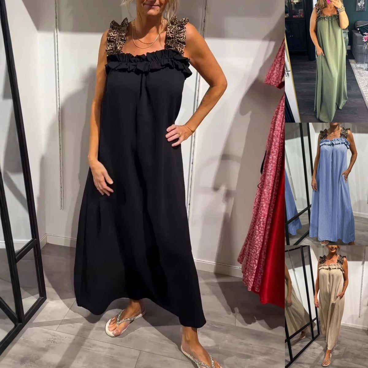 Lässiges ärmelloses Damen-Maxikleid mit Taschen