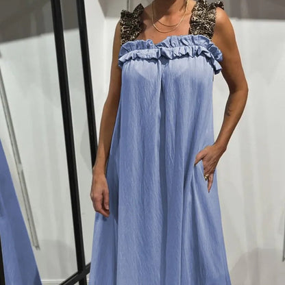 Lässiges ärmelloses Damen-Maxikleid mit Taschen