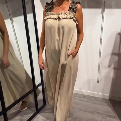 Lässiges ärmelloses Damen-Maxikleid mit Taschen