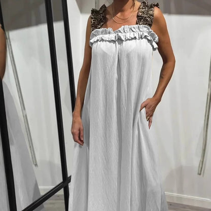 Lässiges ärmelloses Damen-Maxikleid mit Taschen
