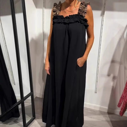 Lässiges ärmelloses Damen-Maxikleid mit Taschen