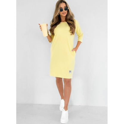 💖💯Kleid mit Rundhalsausschnitt und 3/4-Ärmeln und Taschen