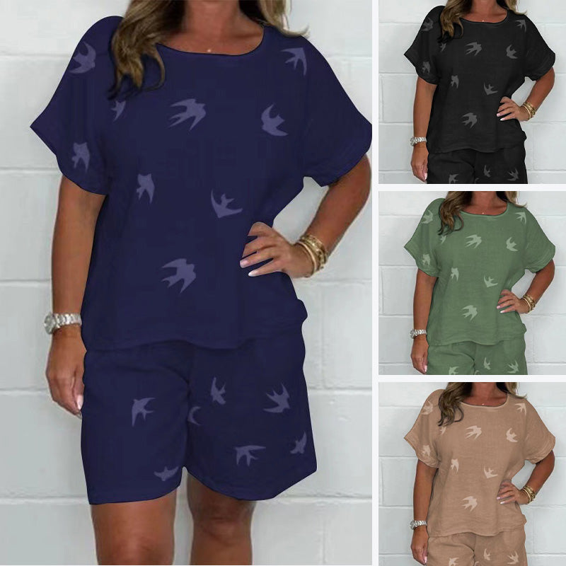 ✨Lässiges bedrucktes Kurzarm-Shorts-Set aus Baumwolle und Leinen