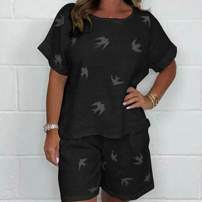 ✨Lässiges bedrucktes Kurzarm-Shorts-Set aus Baumwolle und Leinen