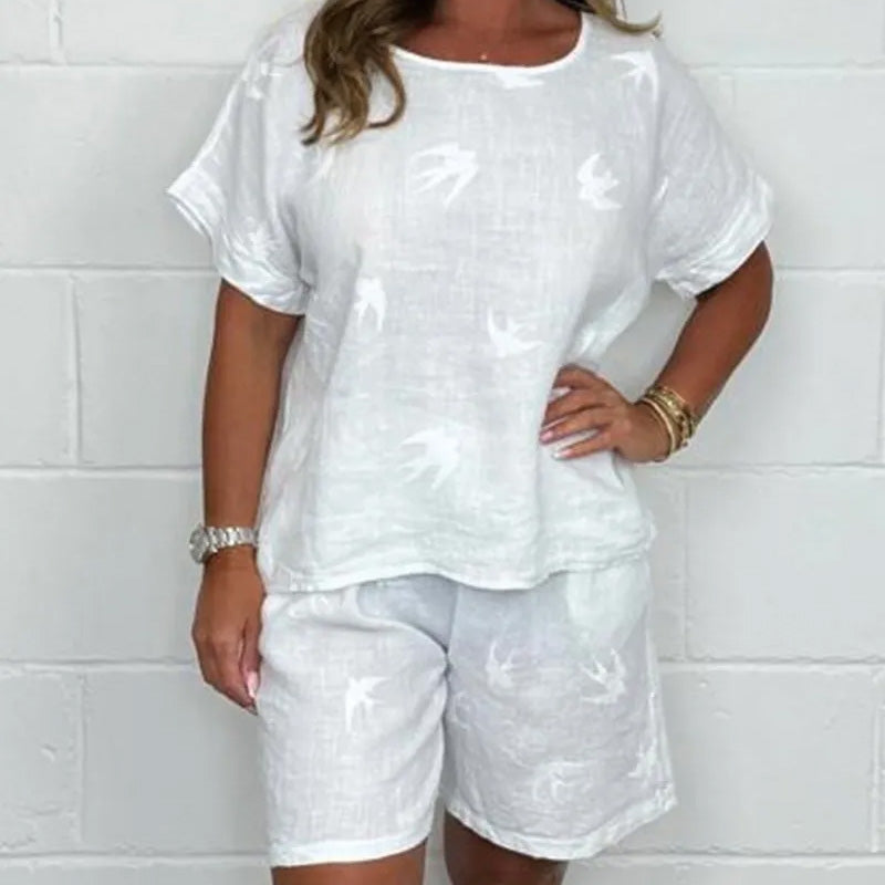 ✨Lässiges bedrucktes Kurzarm-Shorts-Set aus Baumwolle und Leinen