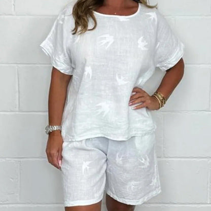 ✨Lässiges bedrucktes Kurzarm-Shorts-Set aus Baumwolle und Leinen