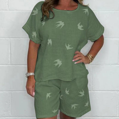 ✨Lässiges bedrucktes Kurzarm-Shorts-Set aus Baumwolle und Leinen