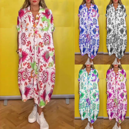 🔥Locker sitzendes Damenkleid mit Druck und Taschen