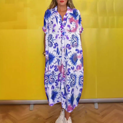 🔥Locker sitzendes Damenkleid mit Druck und Taschen