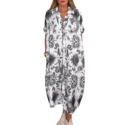 🔥Locker sitzendes Damenkleid mit Druck und Taschen
