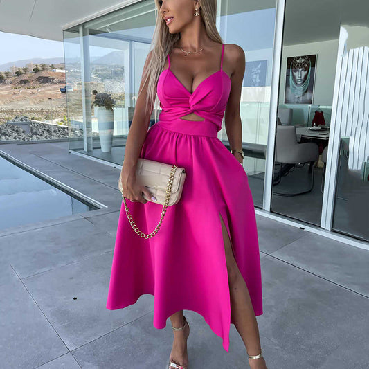 Damen Spaghettiträger Kleid mit hohem Schlitz