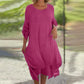 💕Elegantes, einfarbiges, lockeres Damenkleid mit Rundhalsausschnitt