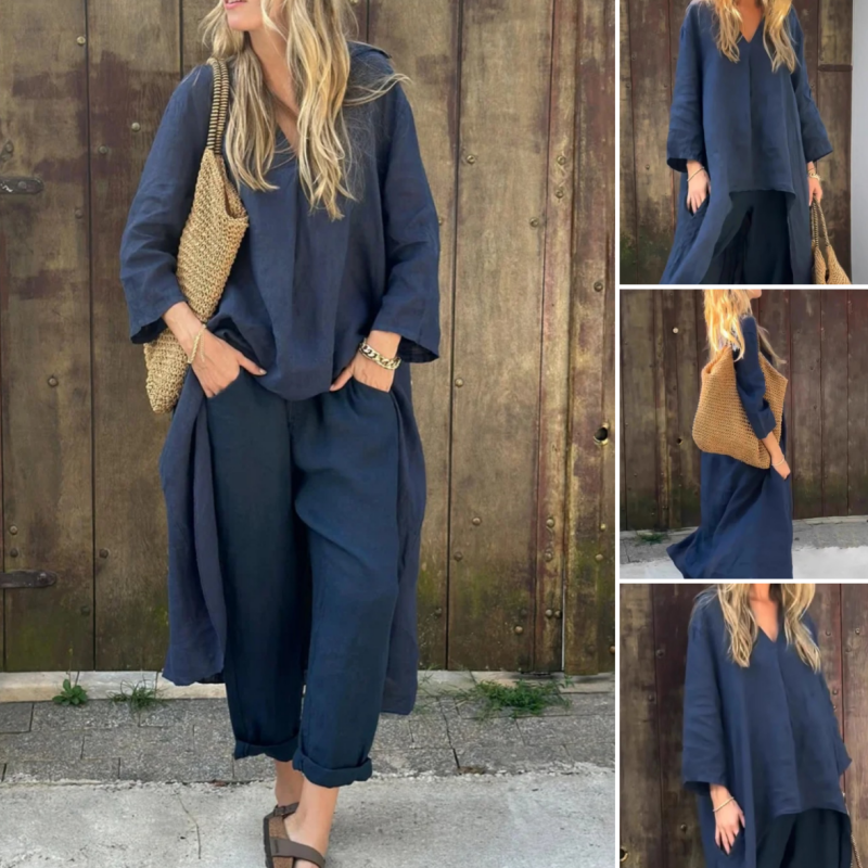 🌞👚2-teiliges Sommer-Set mit lockerem Schnitt und V-Ausschnitt und Tasche für Damen🌸