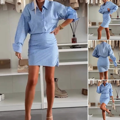 🔥Bis zu 50 % Rabatt!👔Langärmliges gestreiftes Hemdkleid mit Revers💖